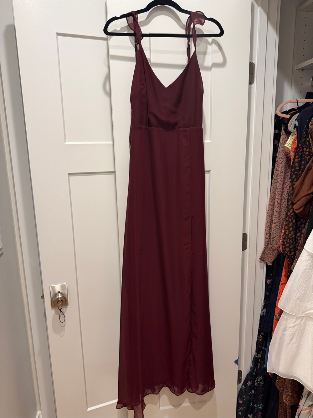 Birdy Grey Burgundy Tie-Shoulder Slip Maxi Dress